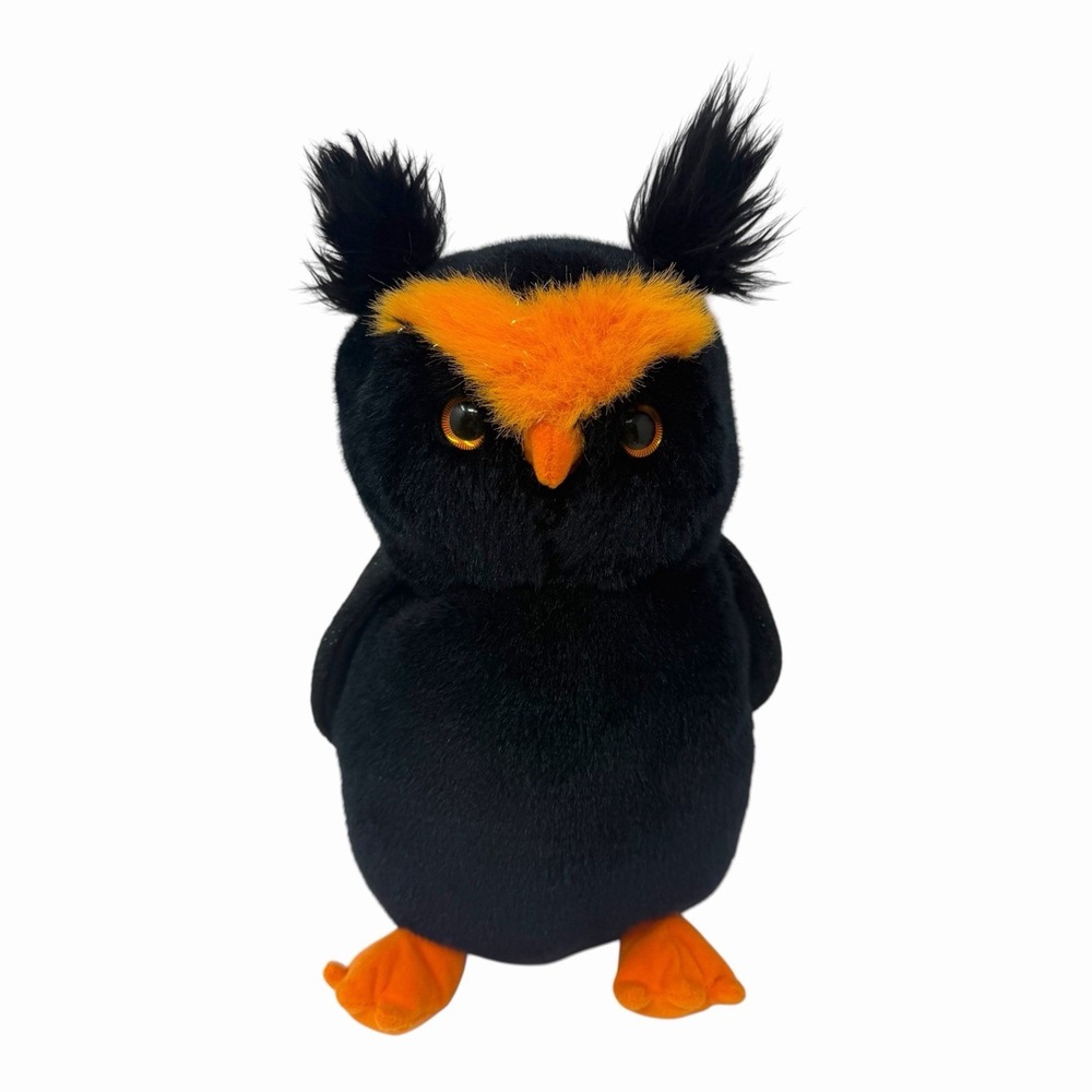 Ty Beanie Babies Midnight the Owl Black Orange Glitter Wings Plush Bird 2004